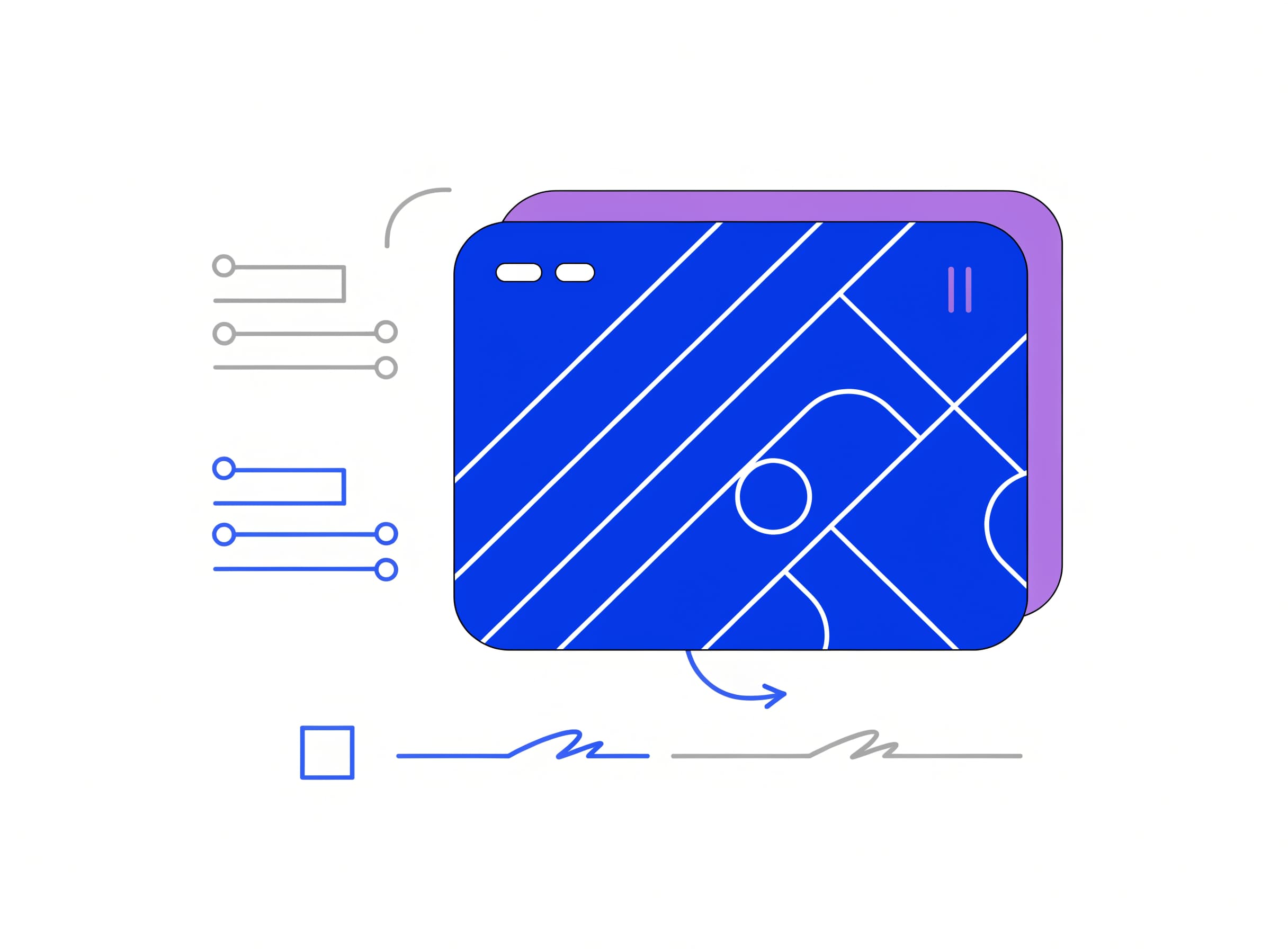 the-change-plan-builder shows a campaign card with a lavender paused indicator, a diff view of old and new state stacks, an unchecked approval line and a curved rollback arrow underneath