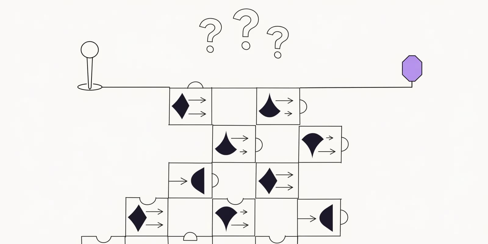 the-negotiation-coach plants an anchor icon on a number-line, steps down a concession ladder of trade-badges, and marks a lavender walk-away stop-sign at the right, with three calibrated-question speech bubbles hovering above