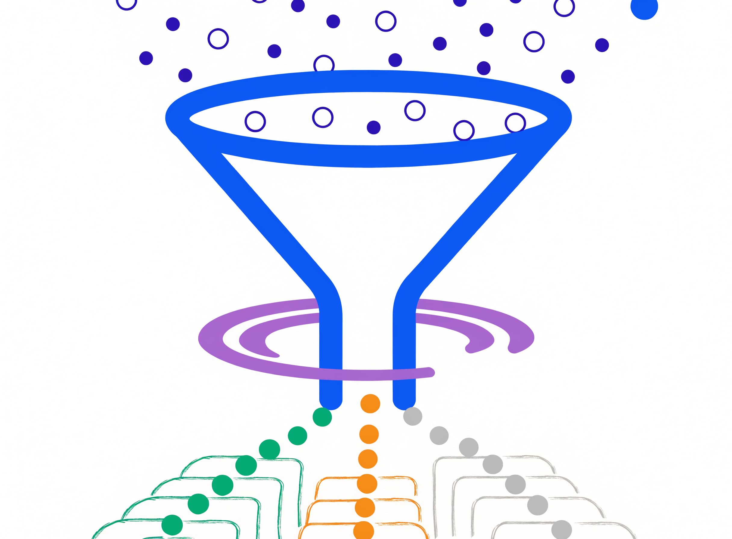 the-list-builder feeds unfiltered prospects into a funnel and sorts them into Hot, Warm and Cold columns with a no-SDR-needed indicator on the top-right