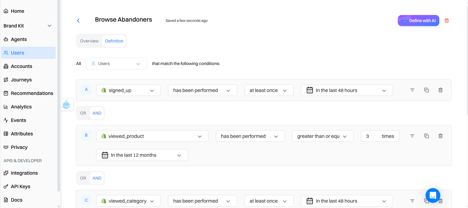 Step 2: Define your audience segment in Intempt