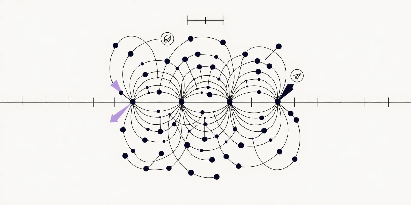 the-margin-sentry marks SKU dots crossing below a margin-floor line since the last run - one arrow highlighted in lavender - with cause-tags separating pricing/COGS crossings (coin icon) from ad-spend crossings (paper-plane), and a comparison bracket between two run timestamps