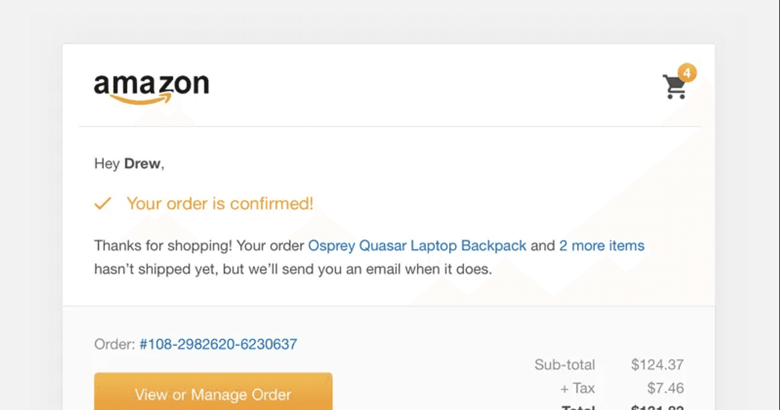 Amazon order confirmation email example