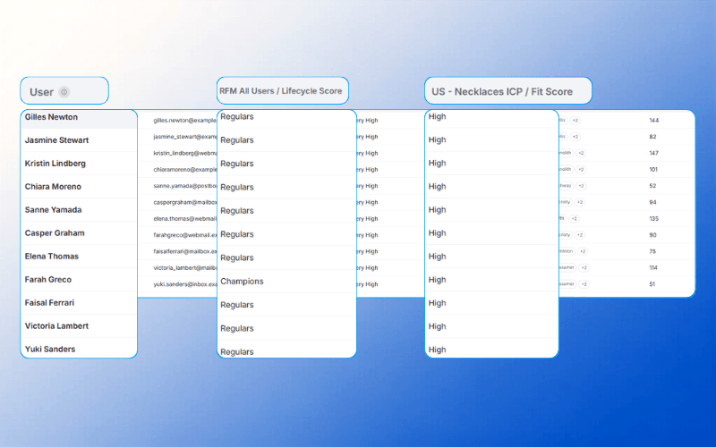 RFM lifecycle and fit scores per user