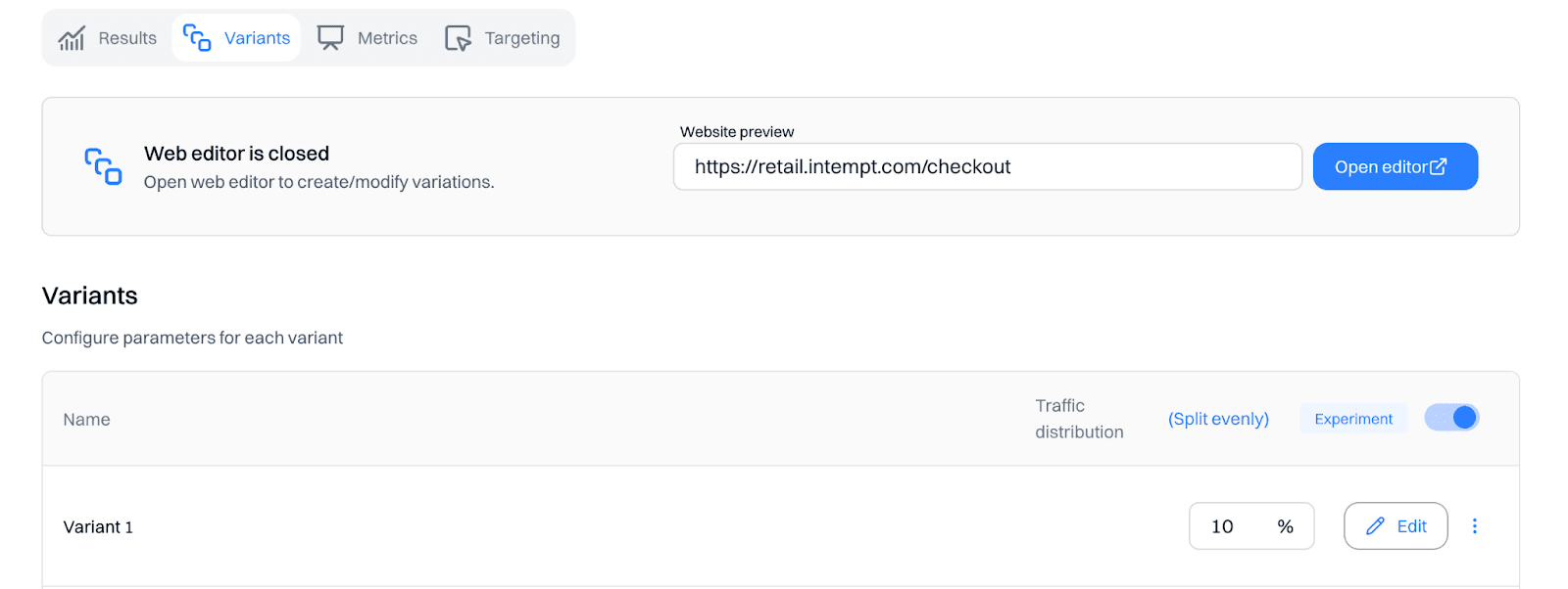 Create A/B test experience