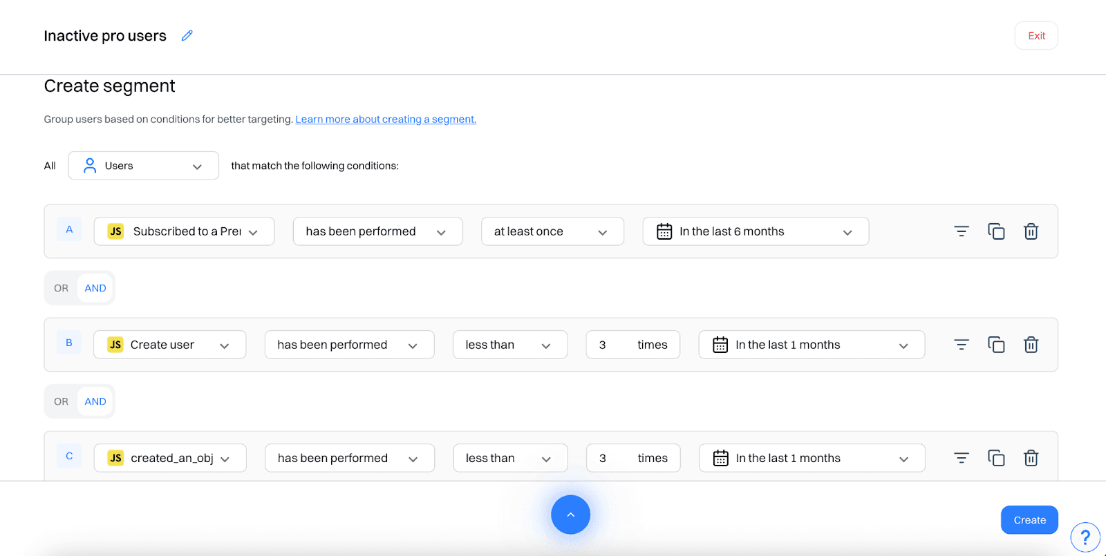 Inactive pro users segment