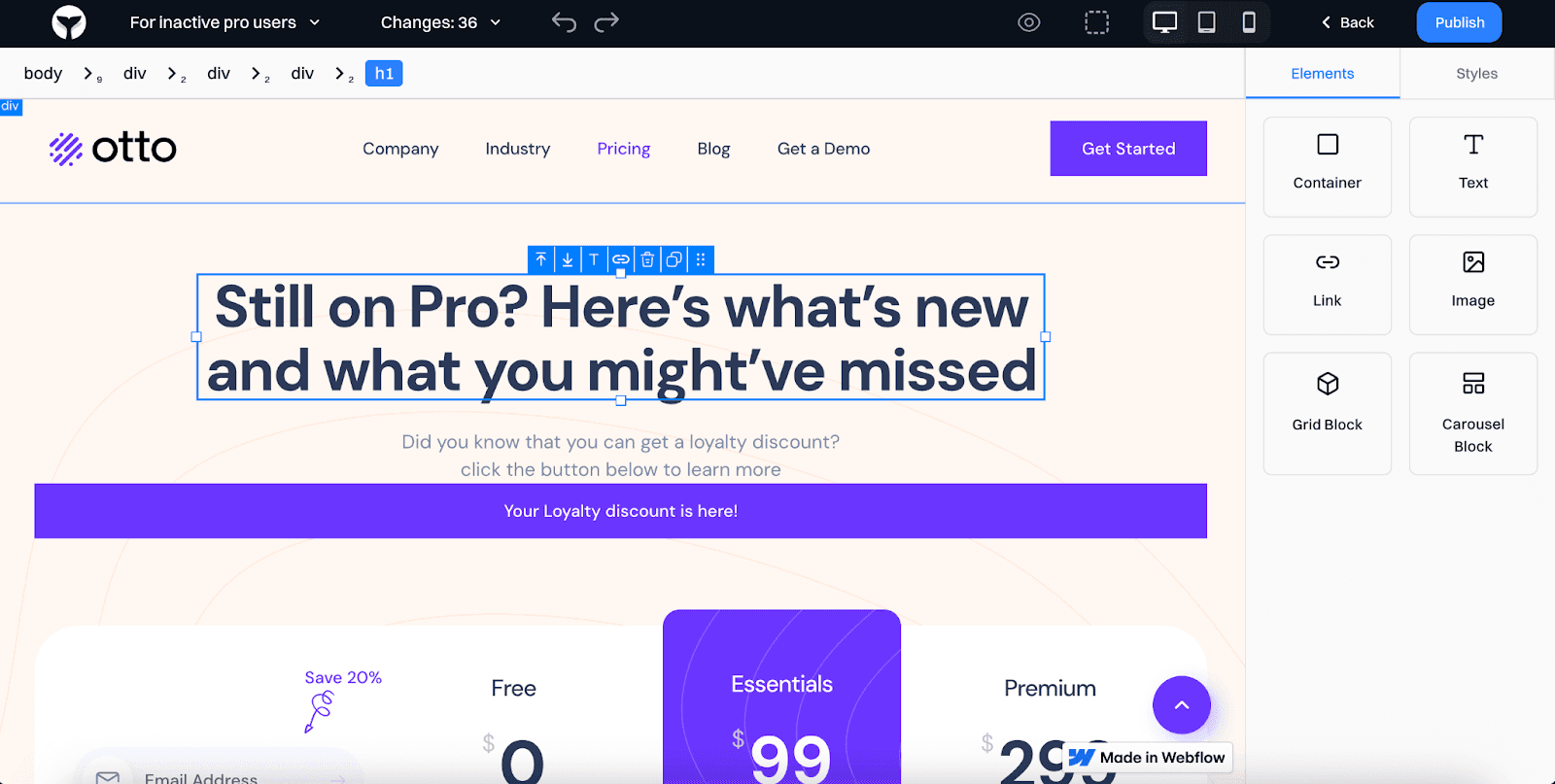 Variant 3 for inactive pro users