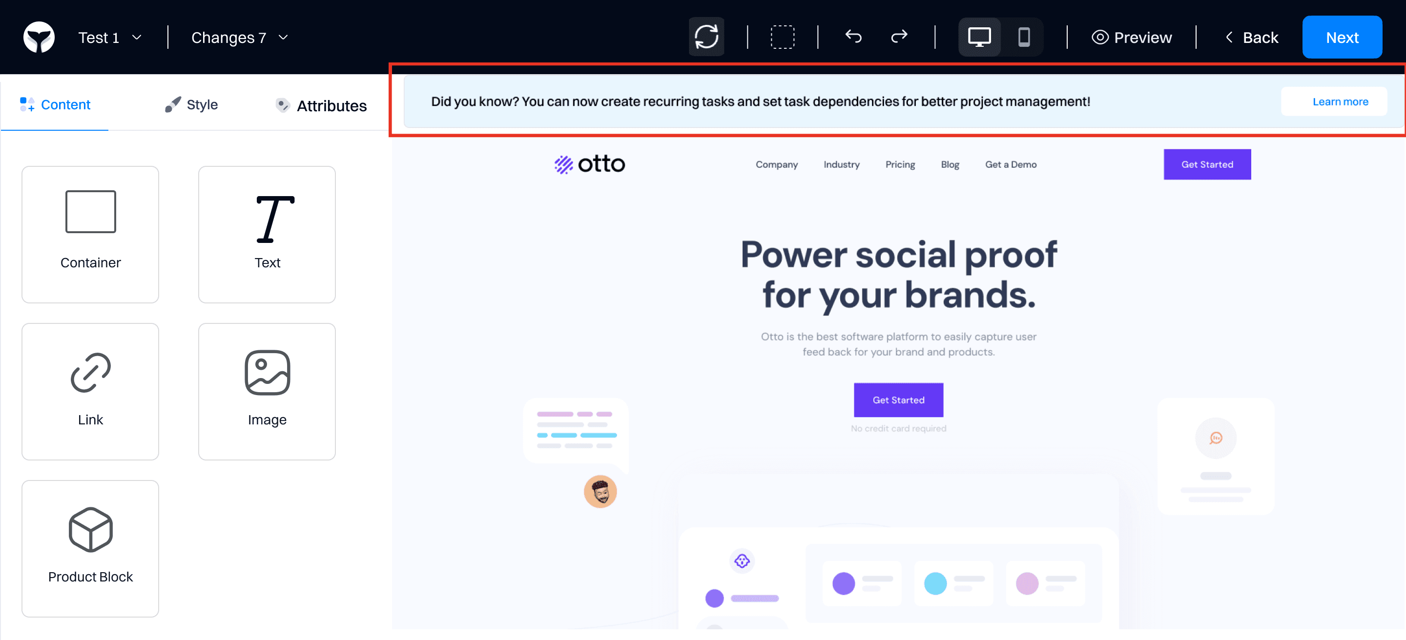 Task created experience