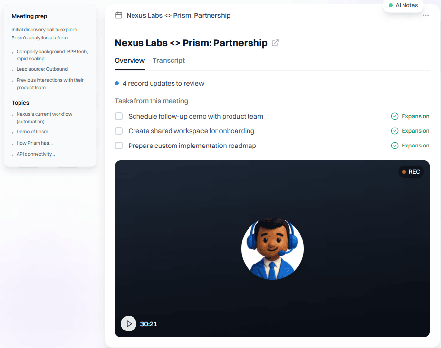 Meetings, notes, and autonomous CRM follow-through