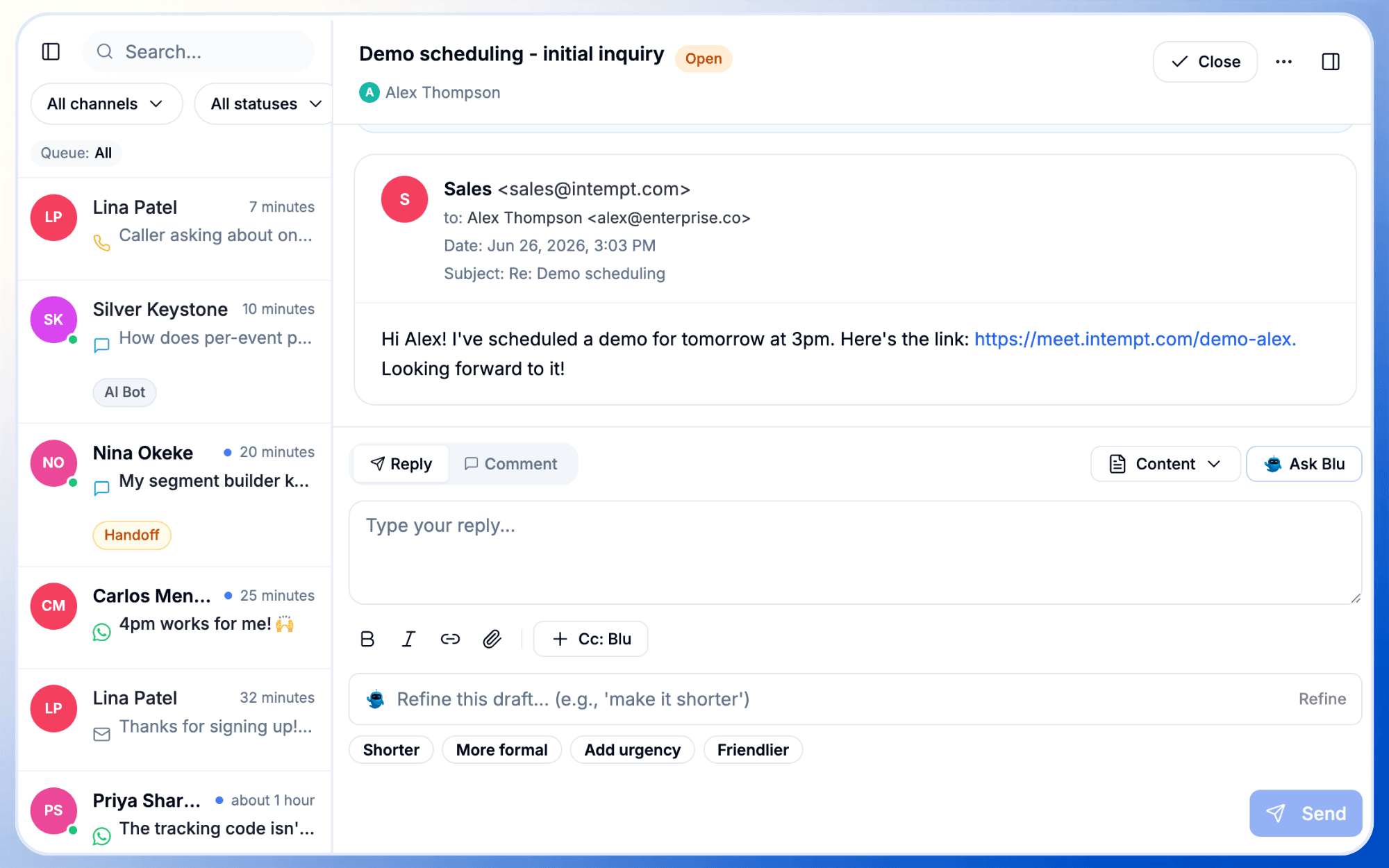 Email tracking timeline