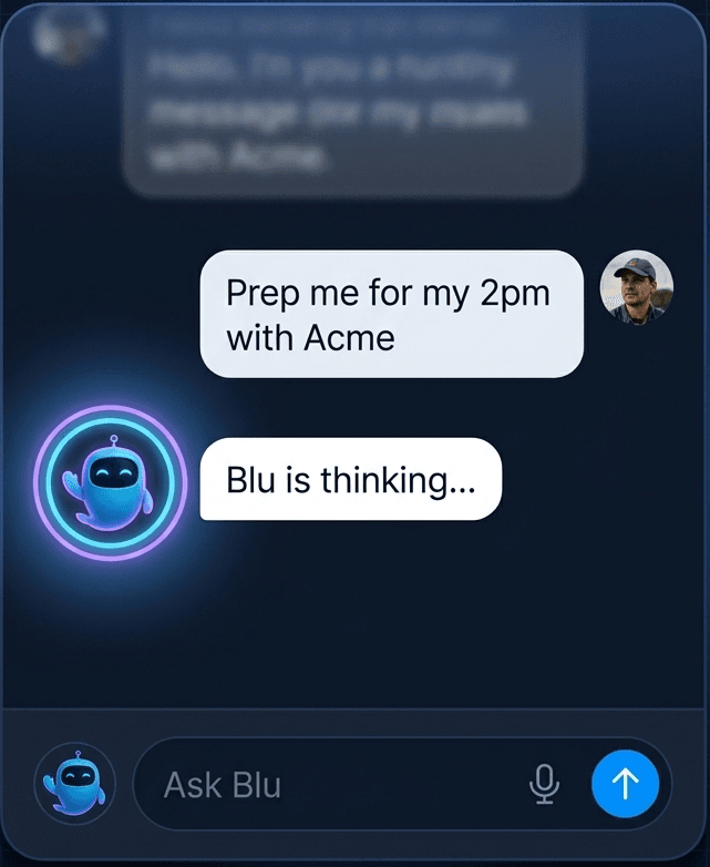 Blu desktop assistant on a live sales call