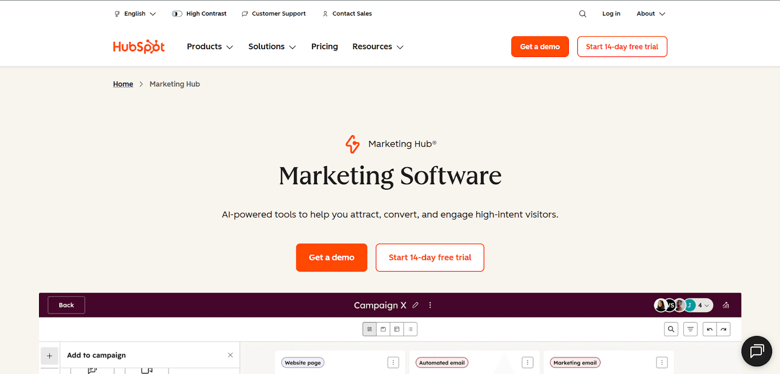 HubSpot Marketing Hub platform