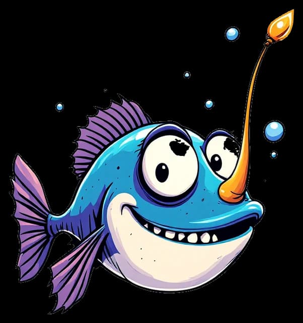 A friendly anglerfish lighting the deep with a glowing orange lure.
