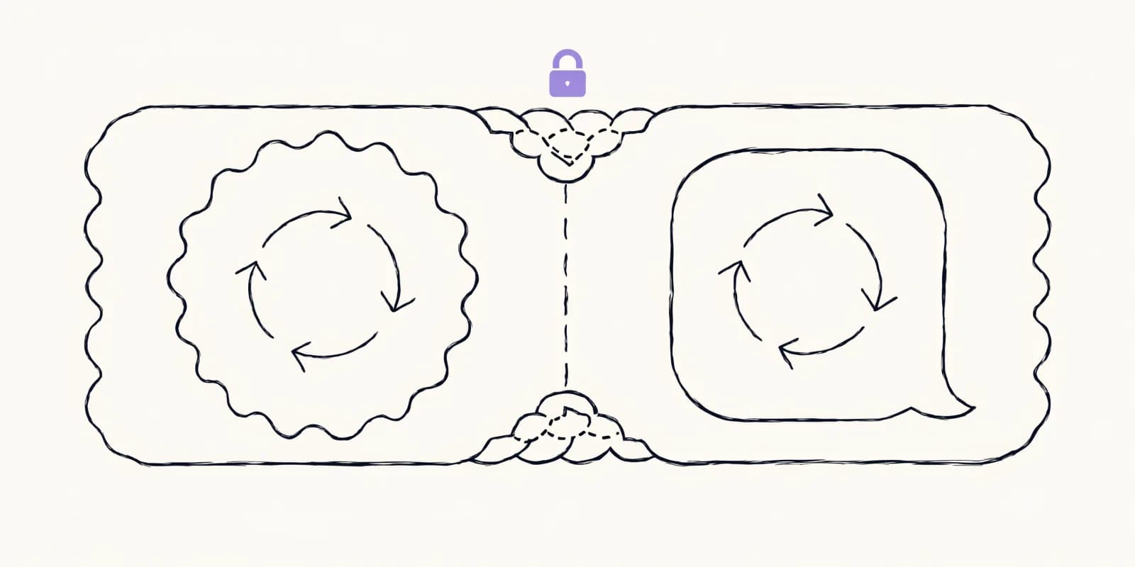 Two walled ad platform compartments side by side, each running automation loops inside its own boundary, with a broken dashed line and a small lock icon between them showing that cross-platform budget reallocation is blocked