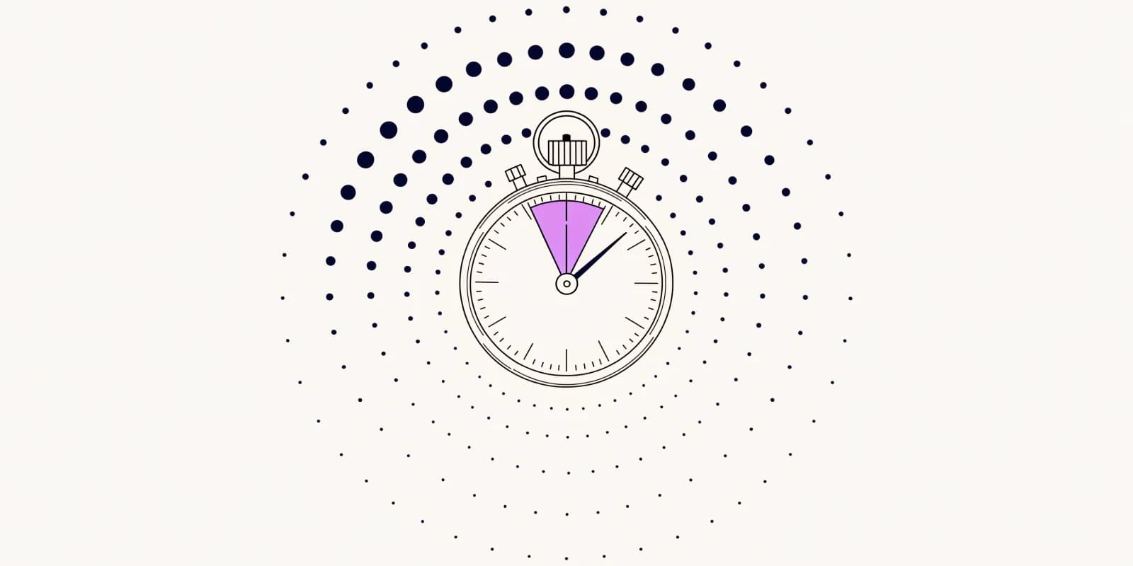 A stopwatch dial with a small pie-slice window highlighted at the top representing the 24-48 hour actionable window, and signal dots decaying in size as they rotate away from the window