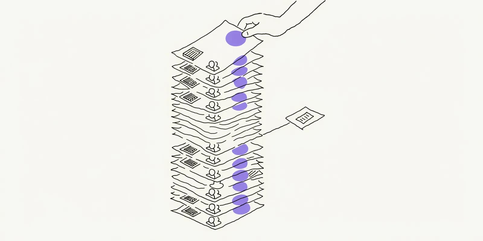 the-list-builder produces a stacked queue of prospect cards each stamped with a Hot/Warm/Cold/Skip dot and a one-line evidence fragment, with new cards being placed on top