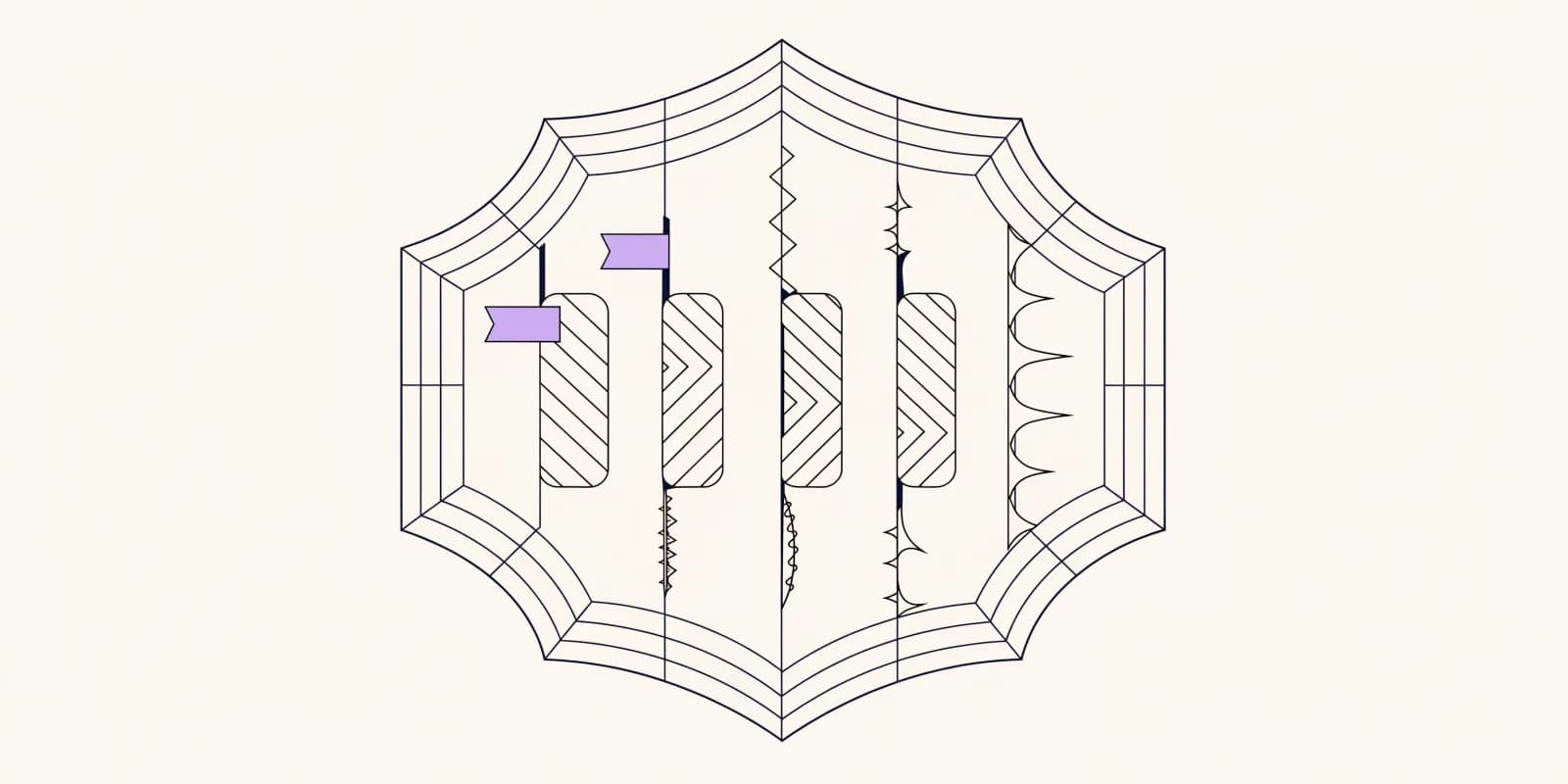 the objection pre-handler shield holds five objection-tags with a pre-loaded response card behind each, and small flags marking two slots as stall-versus-real-objection with one flag in lavender