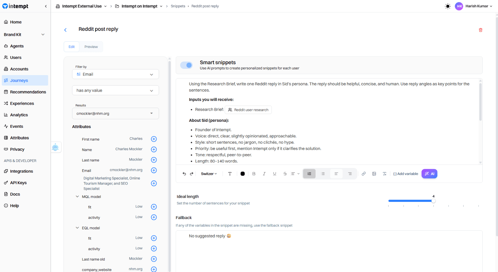 Create the reply using a smart snippet