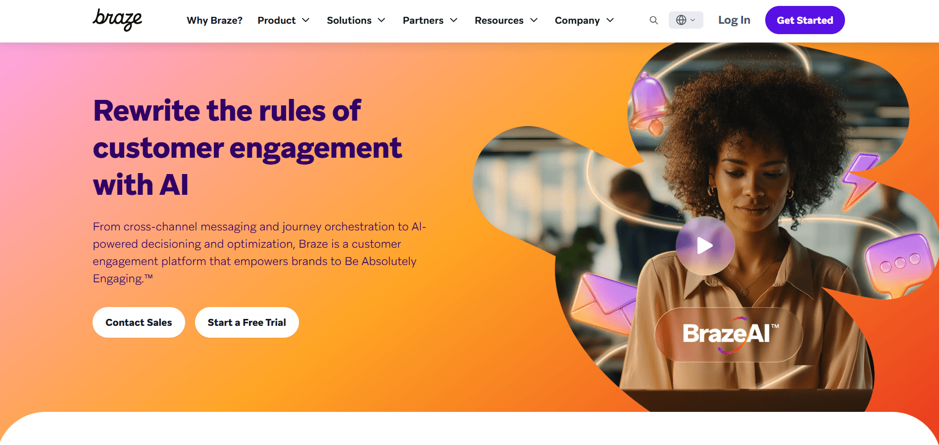 Braze customer engagement platform showing Canvas Flow multi-channel journey orchestration