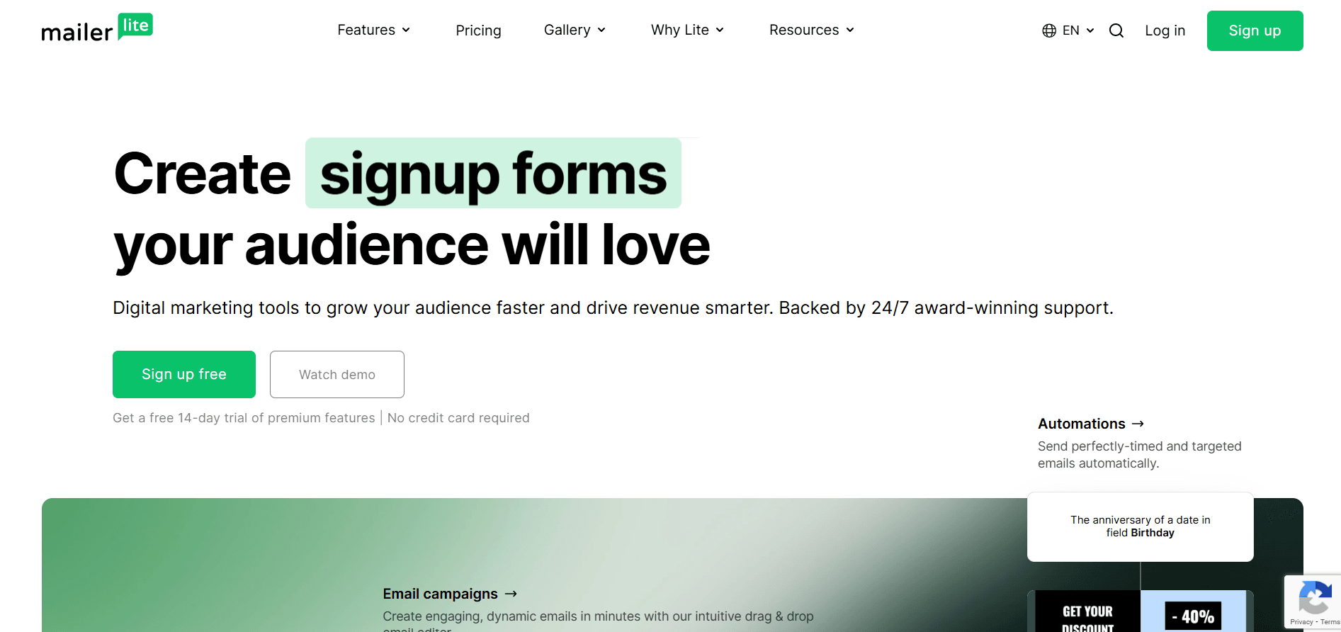 MailerLite email marketing platform showing drag-and-drop campaign editor and automation workflow