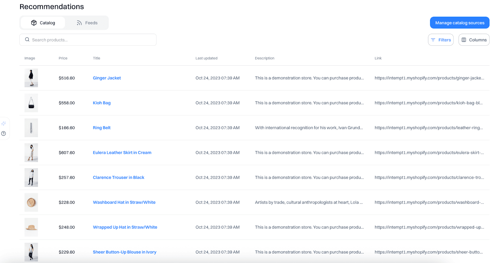 Product catalog and event data connected in one platform for product recommendations