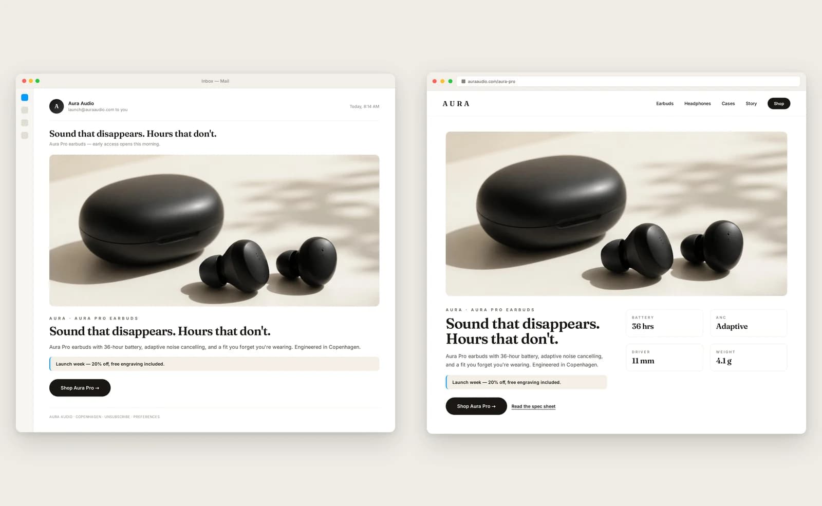 Landing page that matches the campaign message