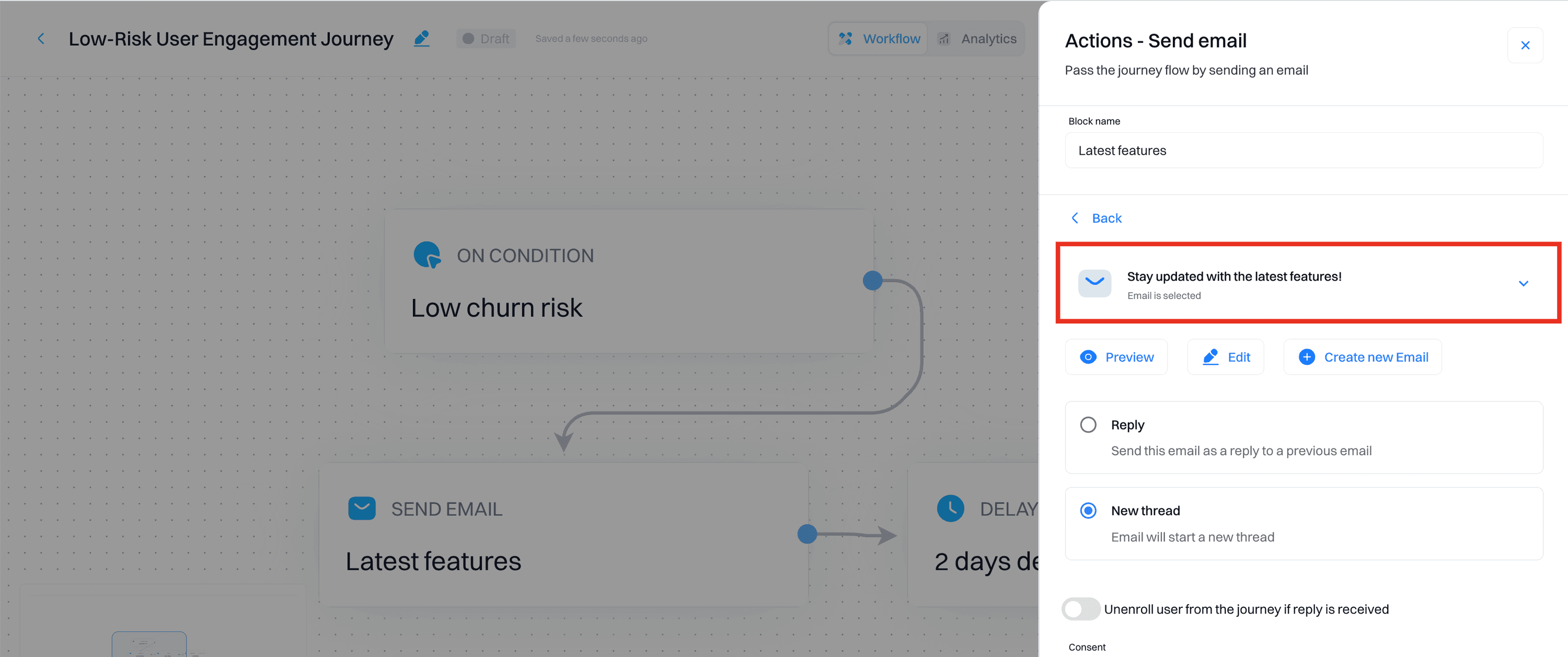 Churn risk setup: Regular engagement email