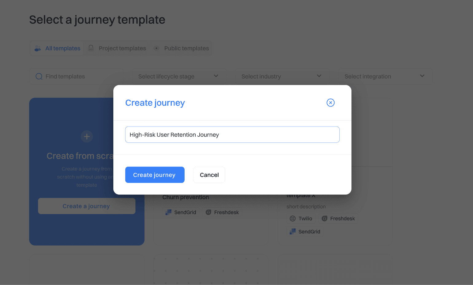 Churn risk setup: Create journey