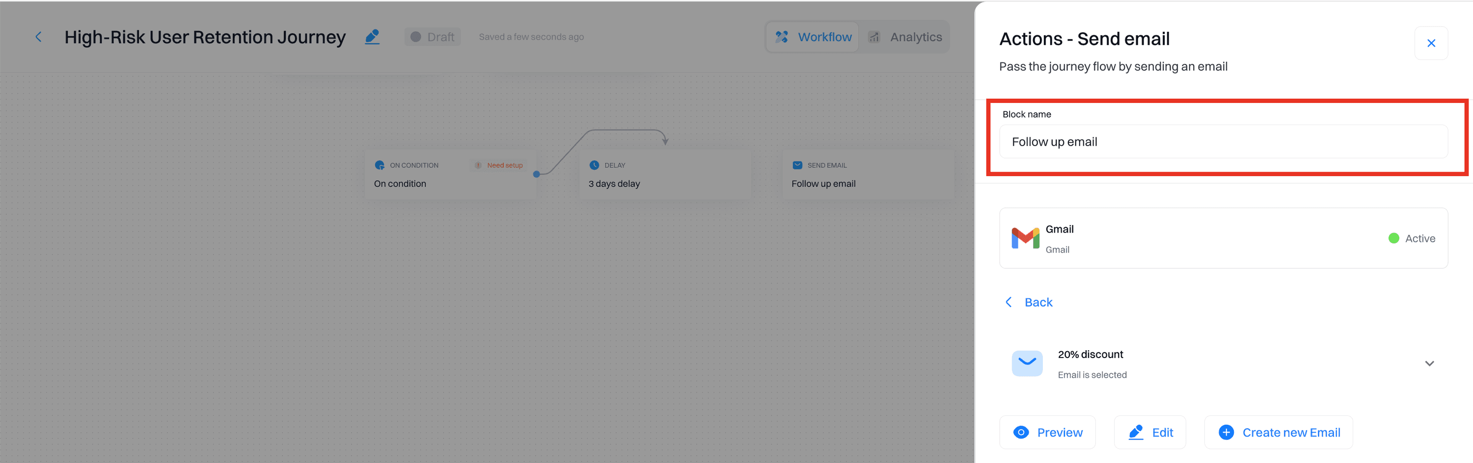 Churn risk setup: Email engagement condition