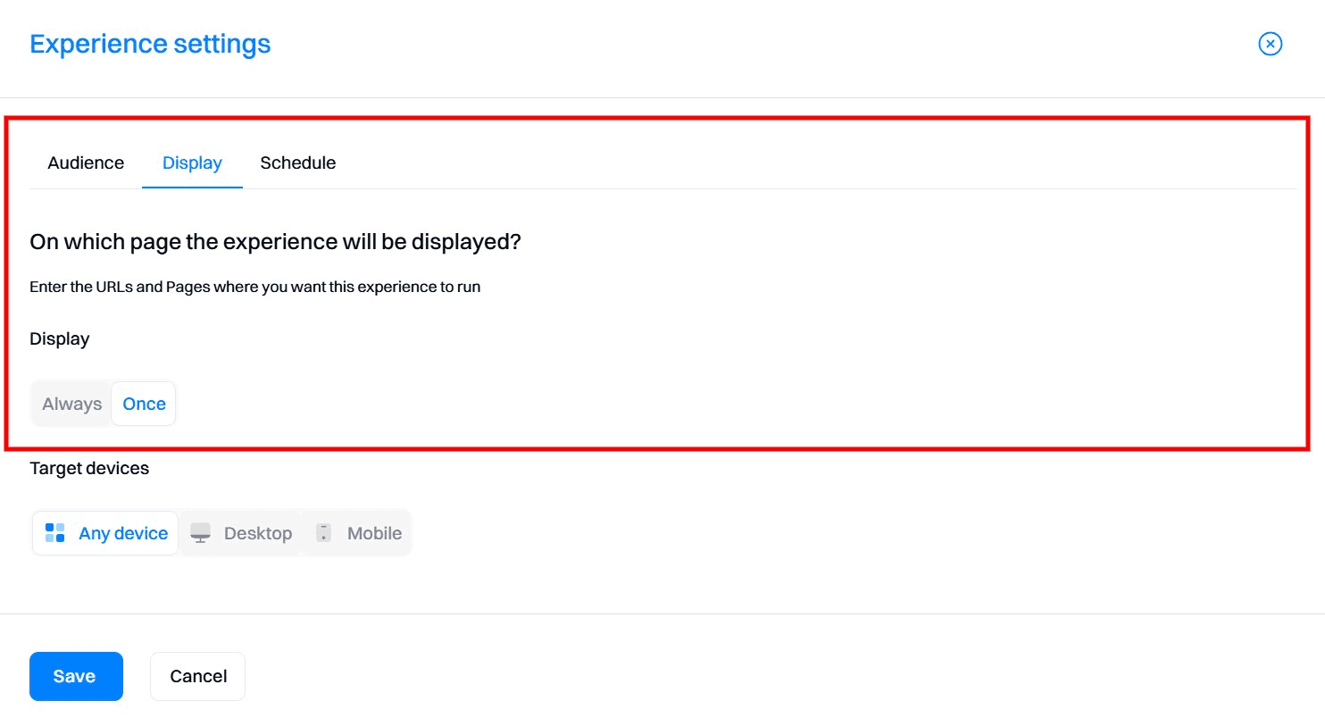 Reverse trial setup: Define display rules