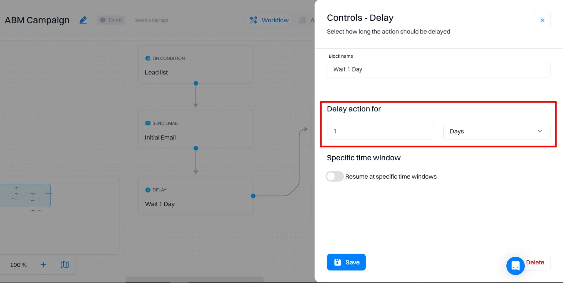 Outbound automation setup: Use Delay control