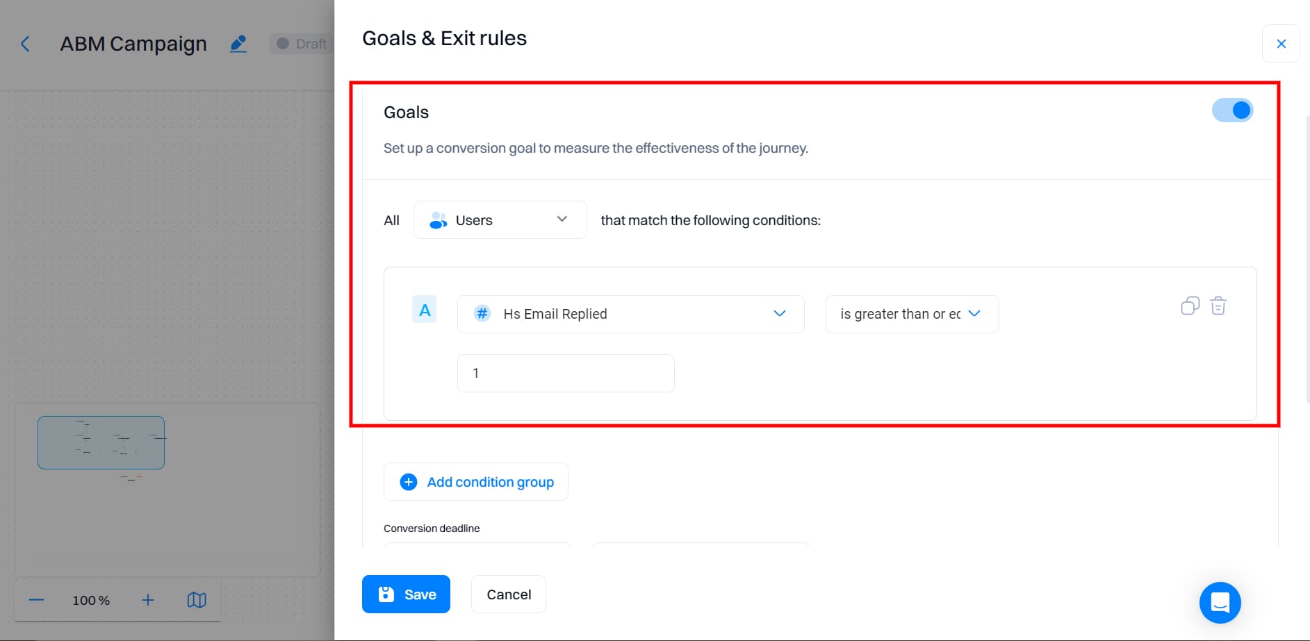 Outbound automation setup: Set conversion goal