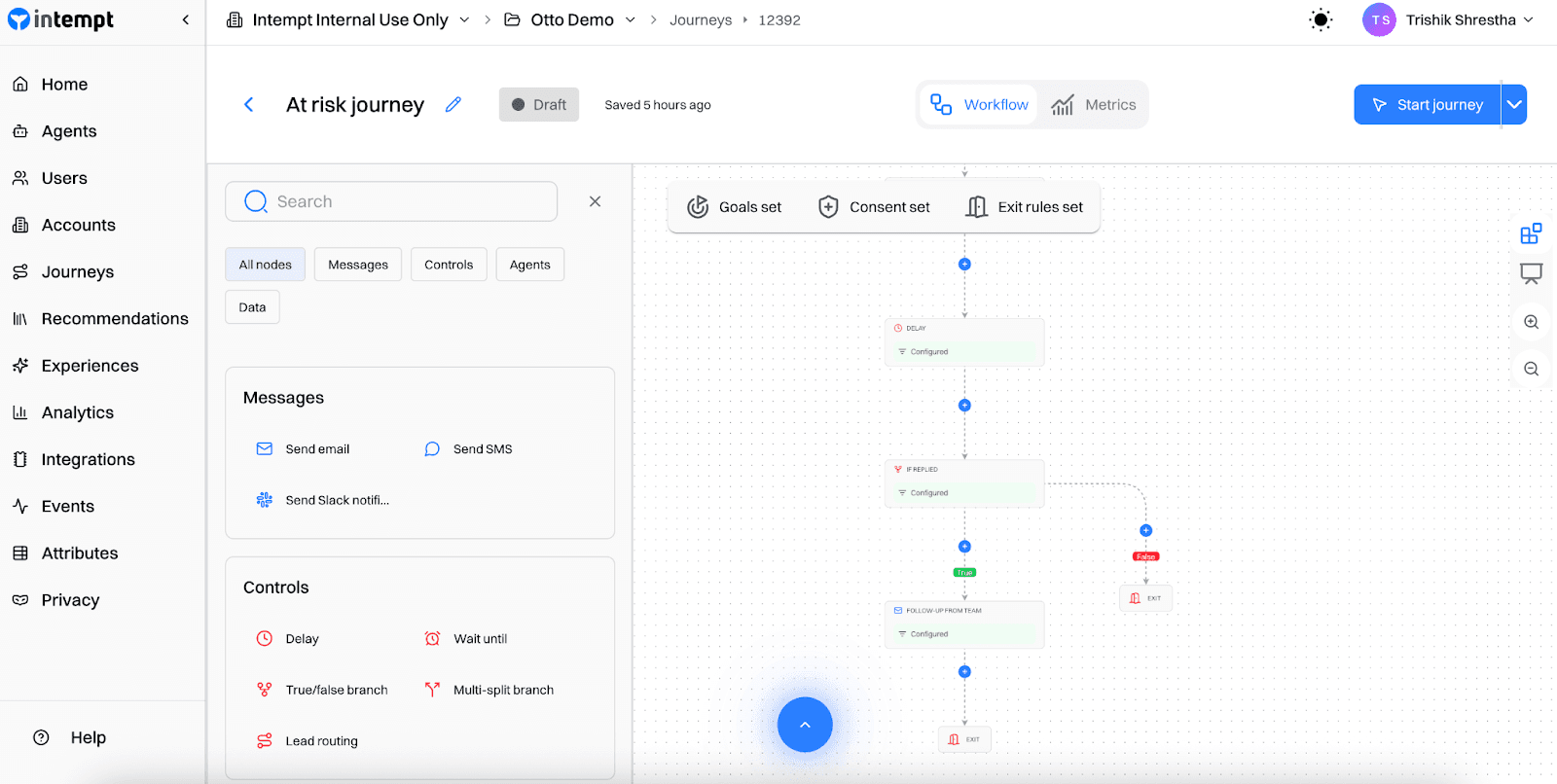 Proactive retention setup: Journey flow example
