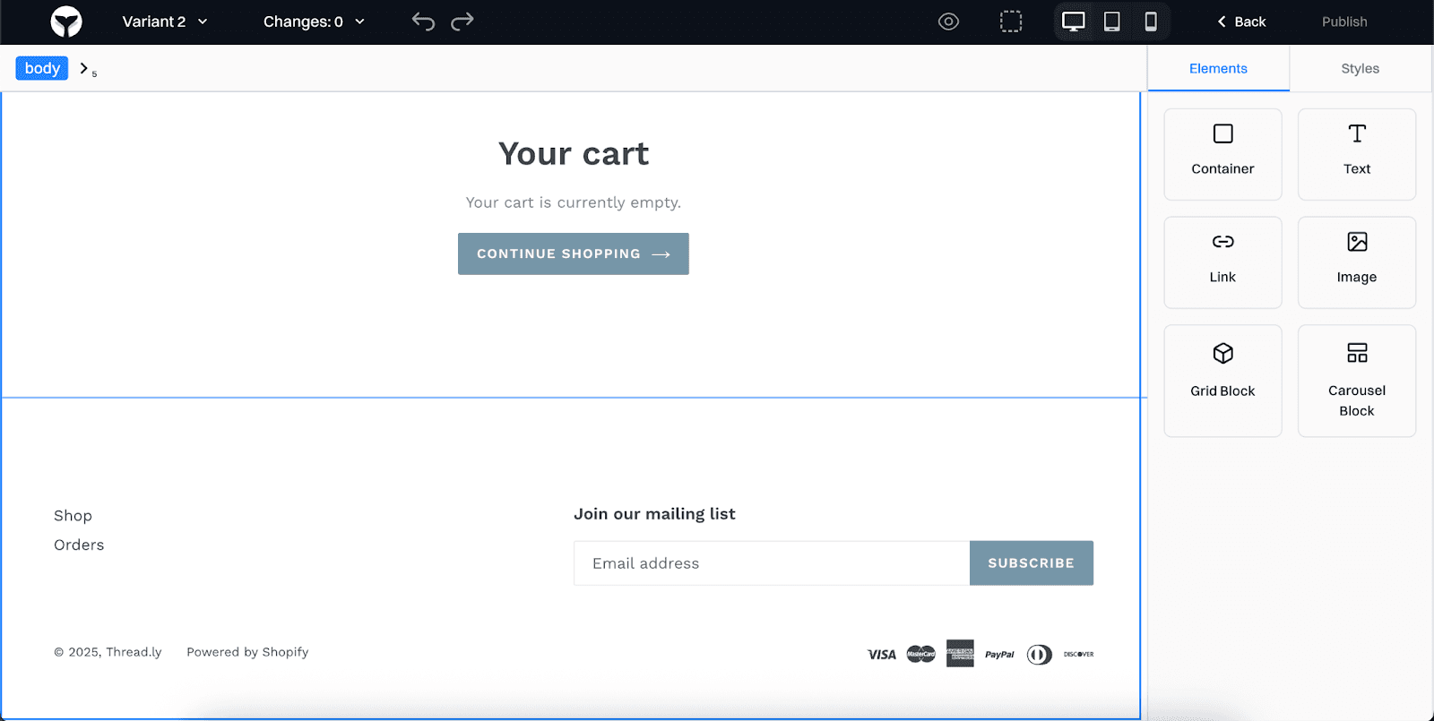 Checkout optimization setup: Checkout style performance