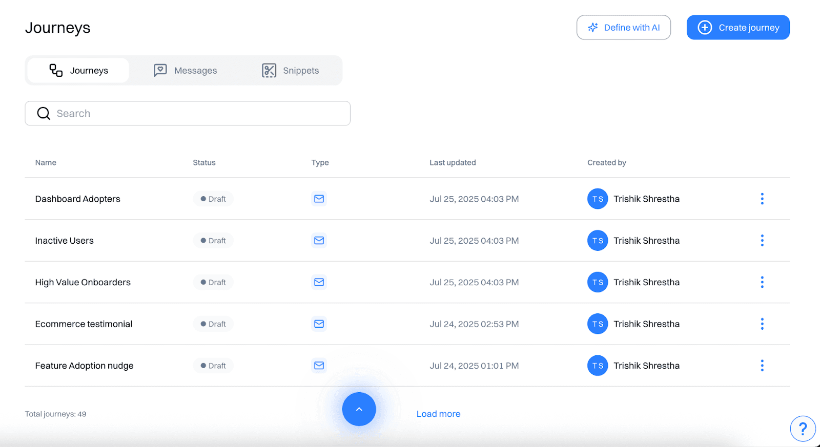 Feature adoption report setup: Trigger targeted journeys