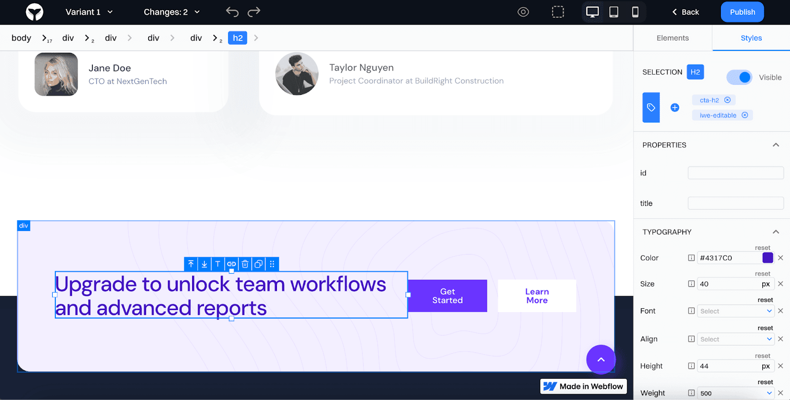 Upgrade prompt setup: CTA Web