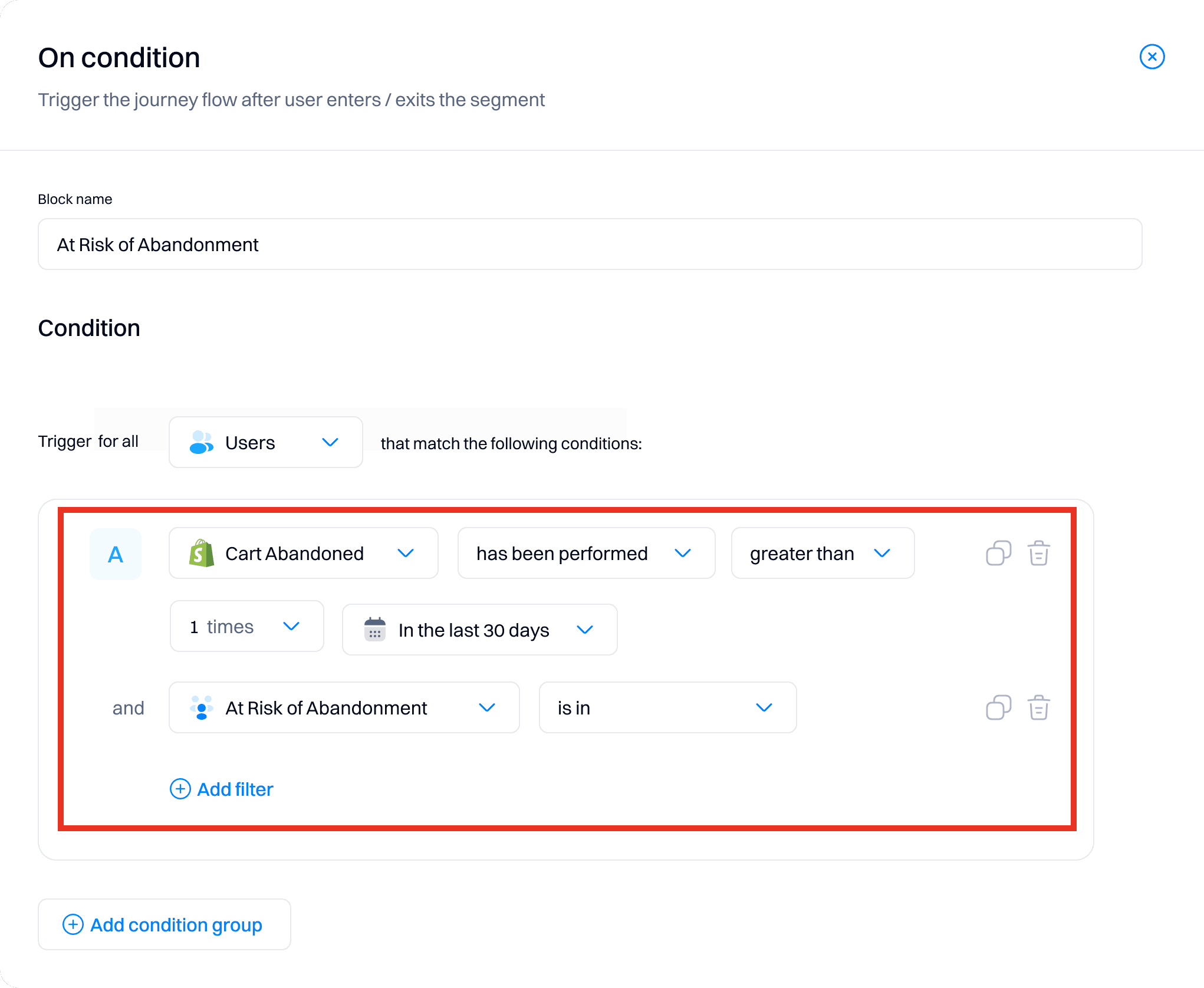 Propensity scoring setup: At-risk user email