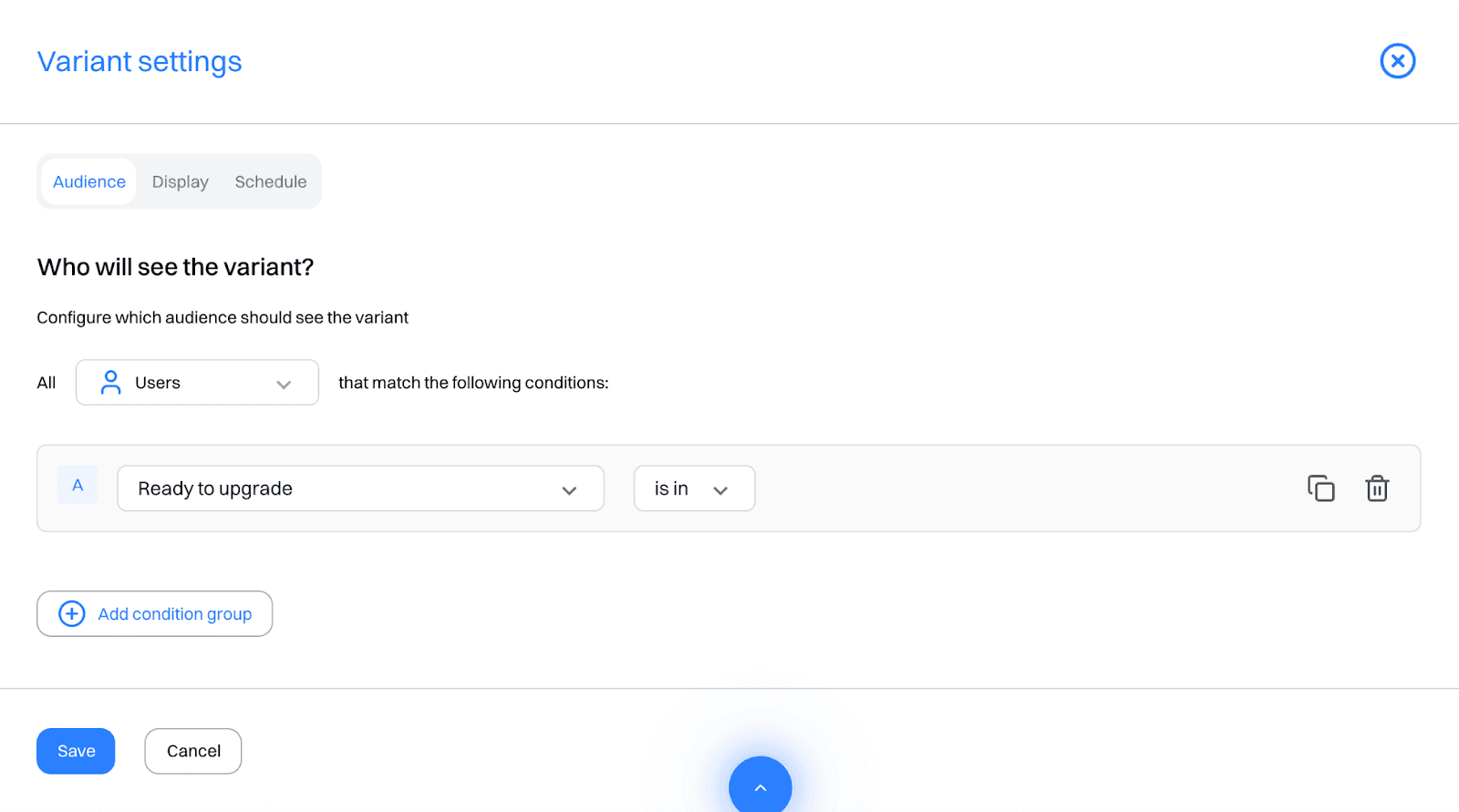 Pricing test setup: Target experiences