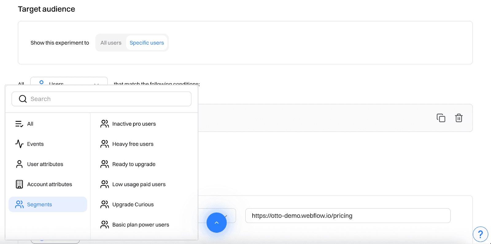 Pricing test setup: Visual editor variants