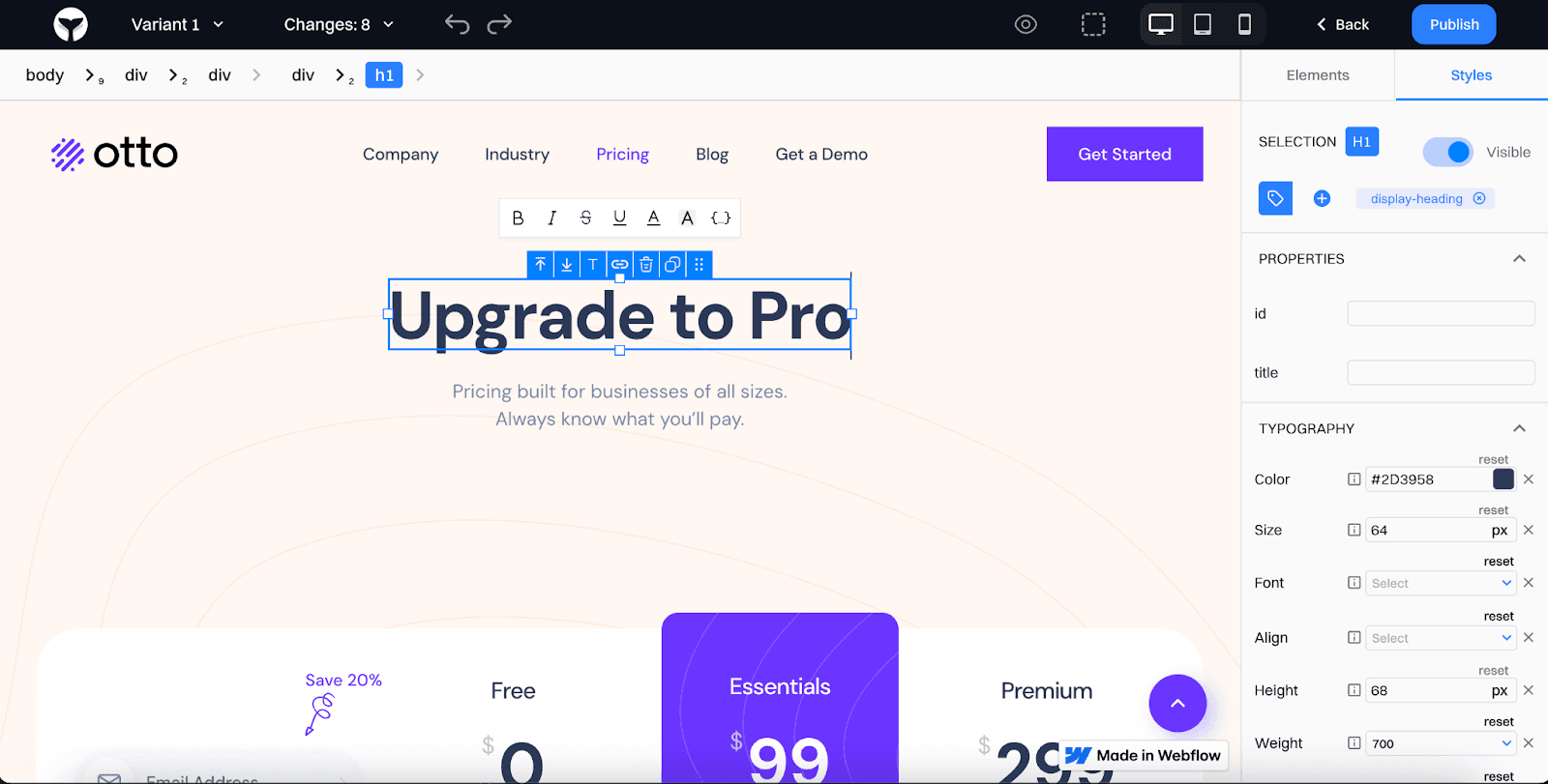 Pricing test setup: Test headline