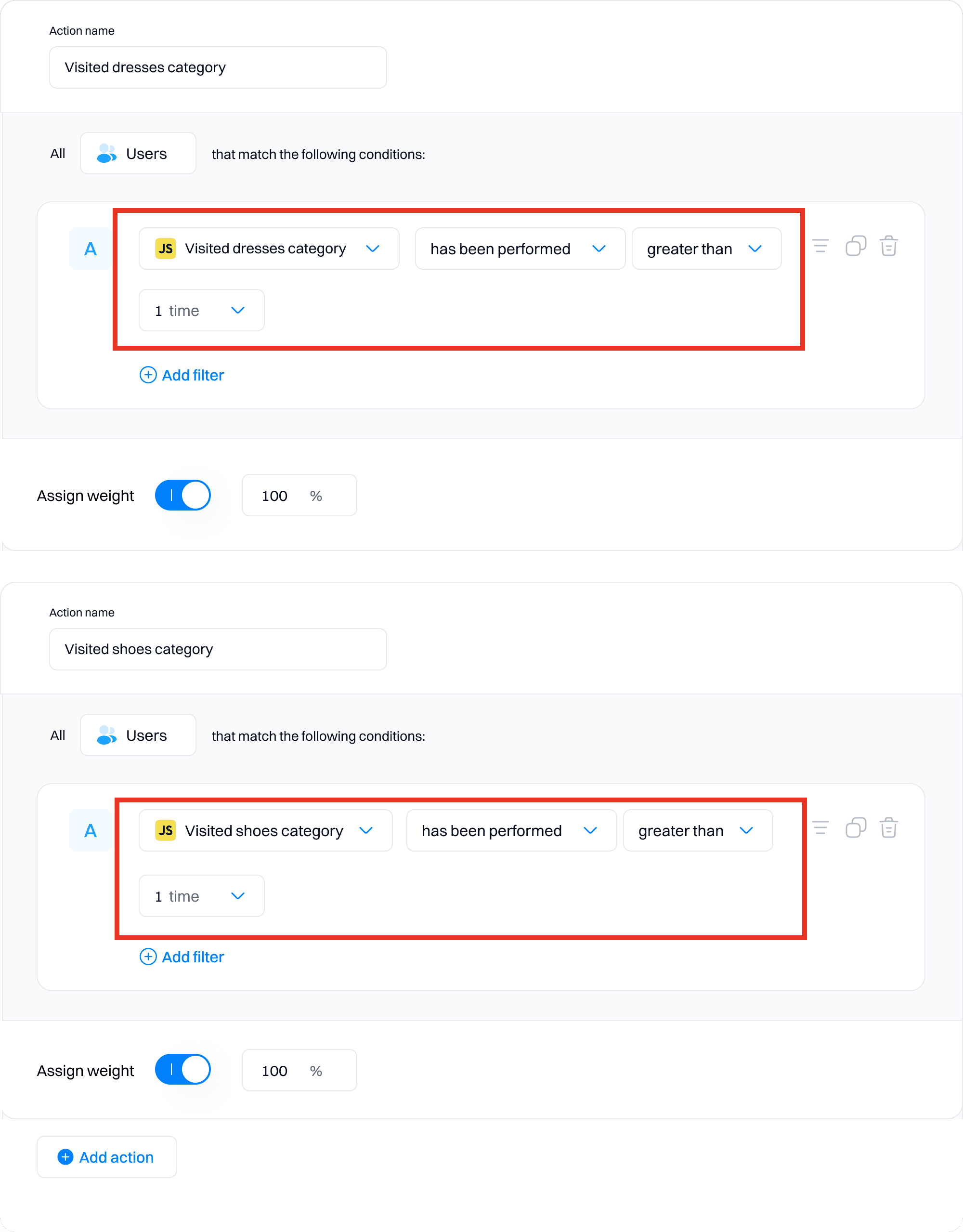 Upsell prediction setup: Add category events