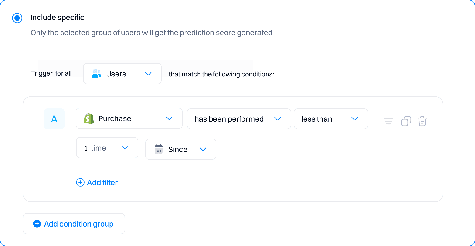 Upsell prediction setup: Filter training data