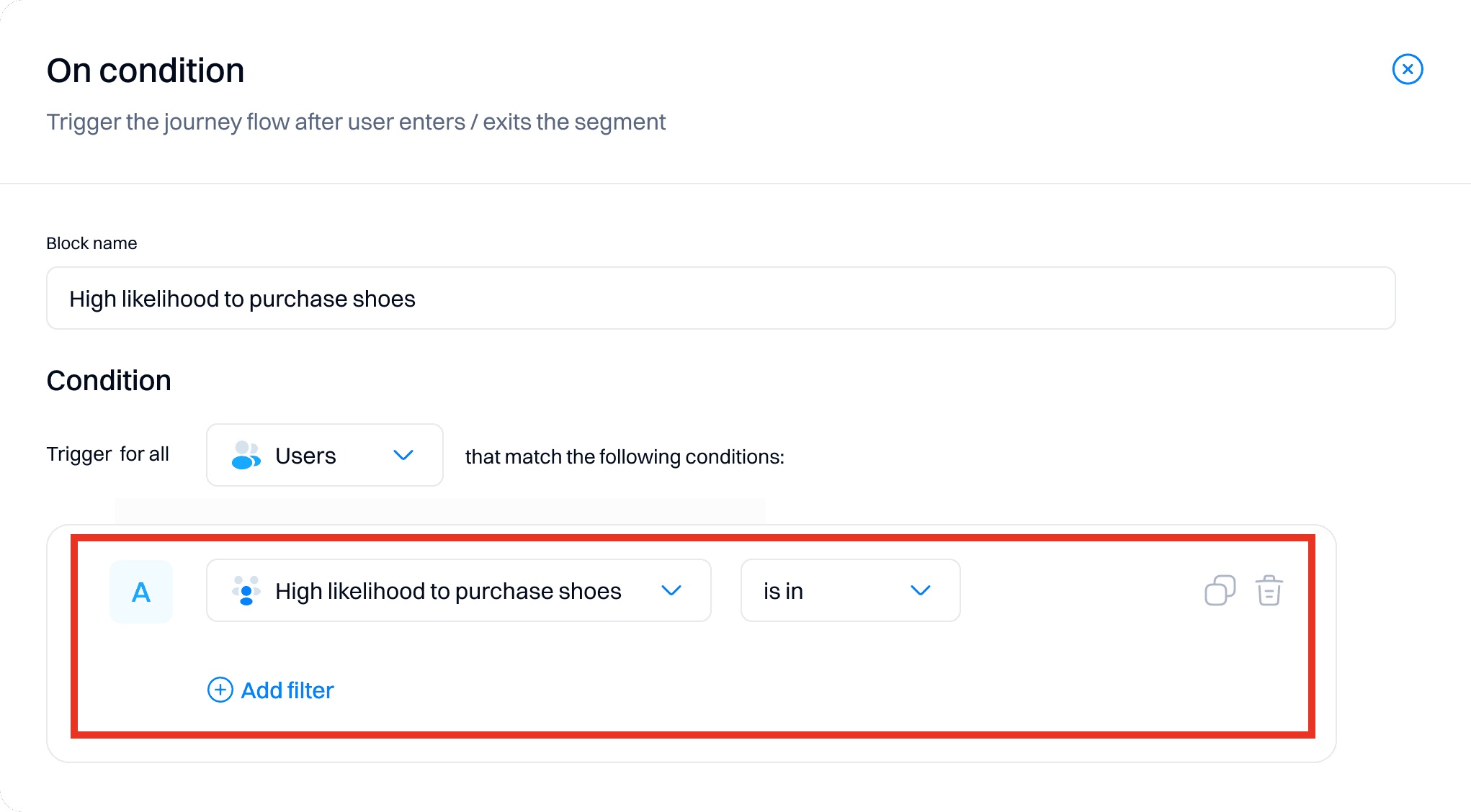 Upsell prediction setup: Define journey trigger