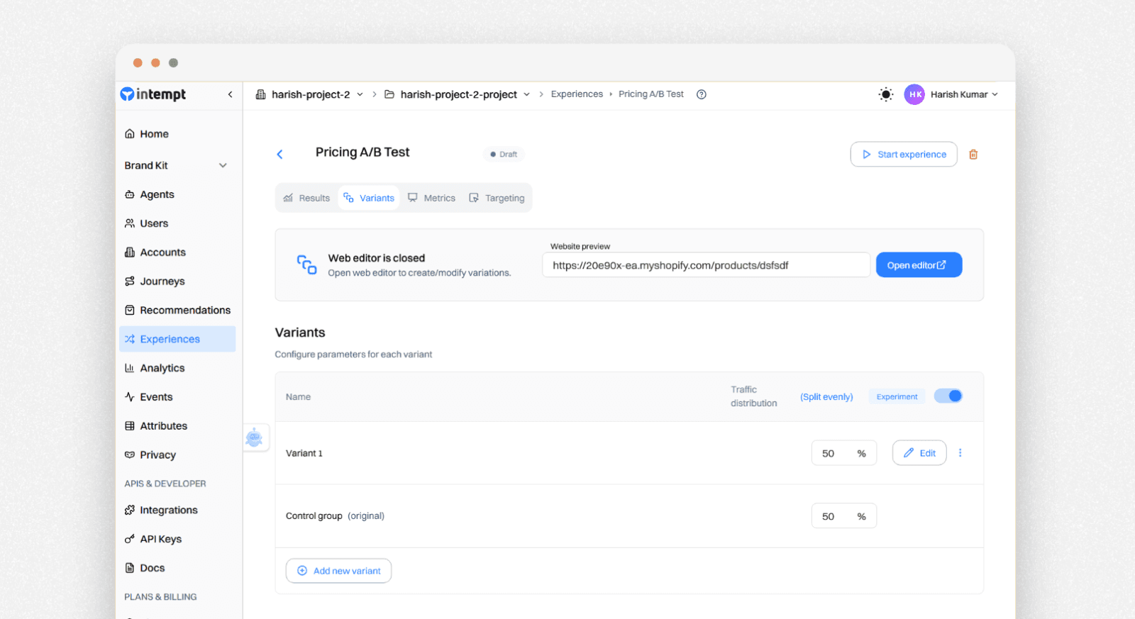 Shopify experiment setup: Split traffic properly