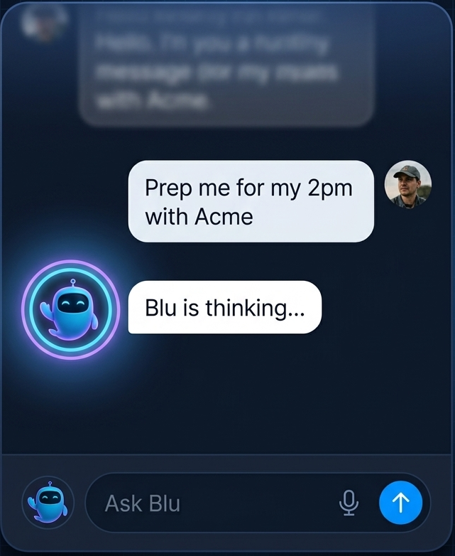 Blu desktop assistant on a live sales call