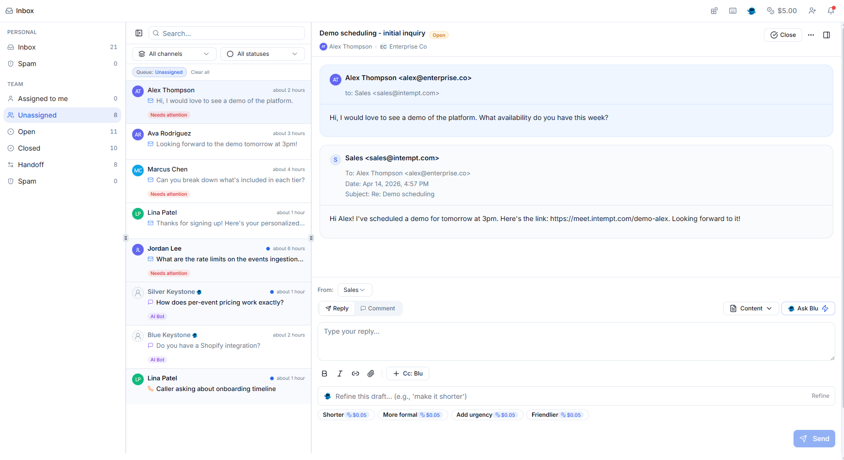Email auto-logged to contact, account, and deal timeline