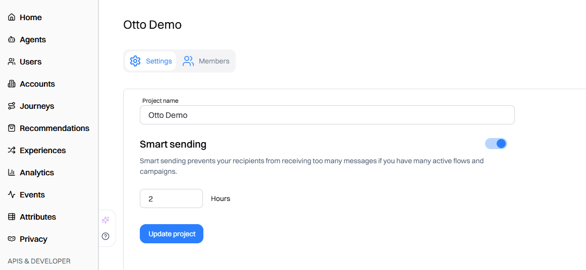 project settings smart sending toggle - august 12 2025 - Intempt documentation
