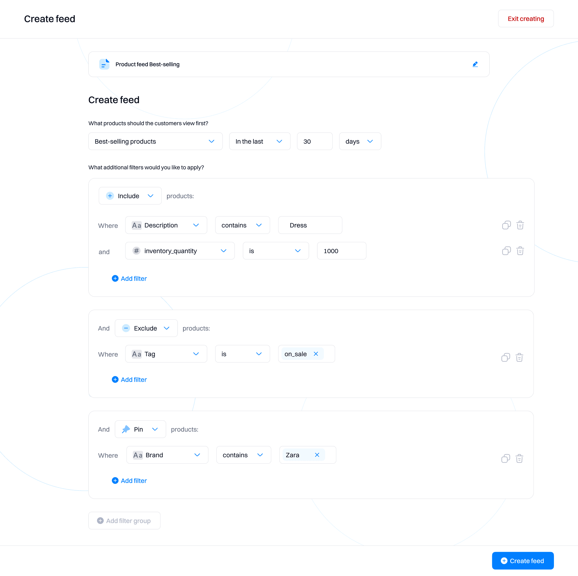 create feed filters drawer - december 242024 - Intempt documentation