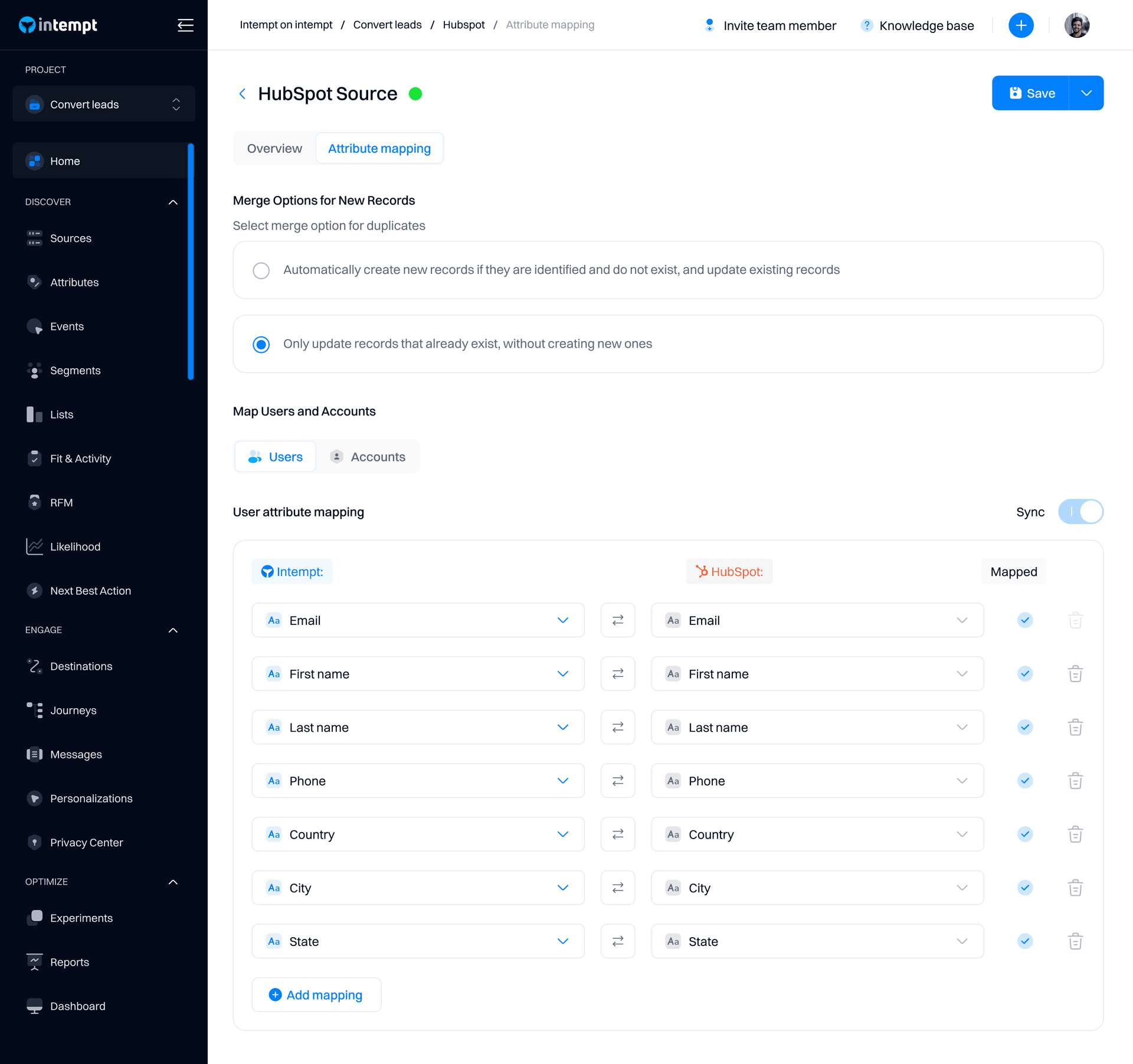 hubspot source attribute mapping - december 242024 - Intempt documentation