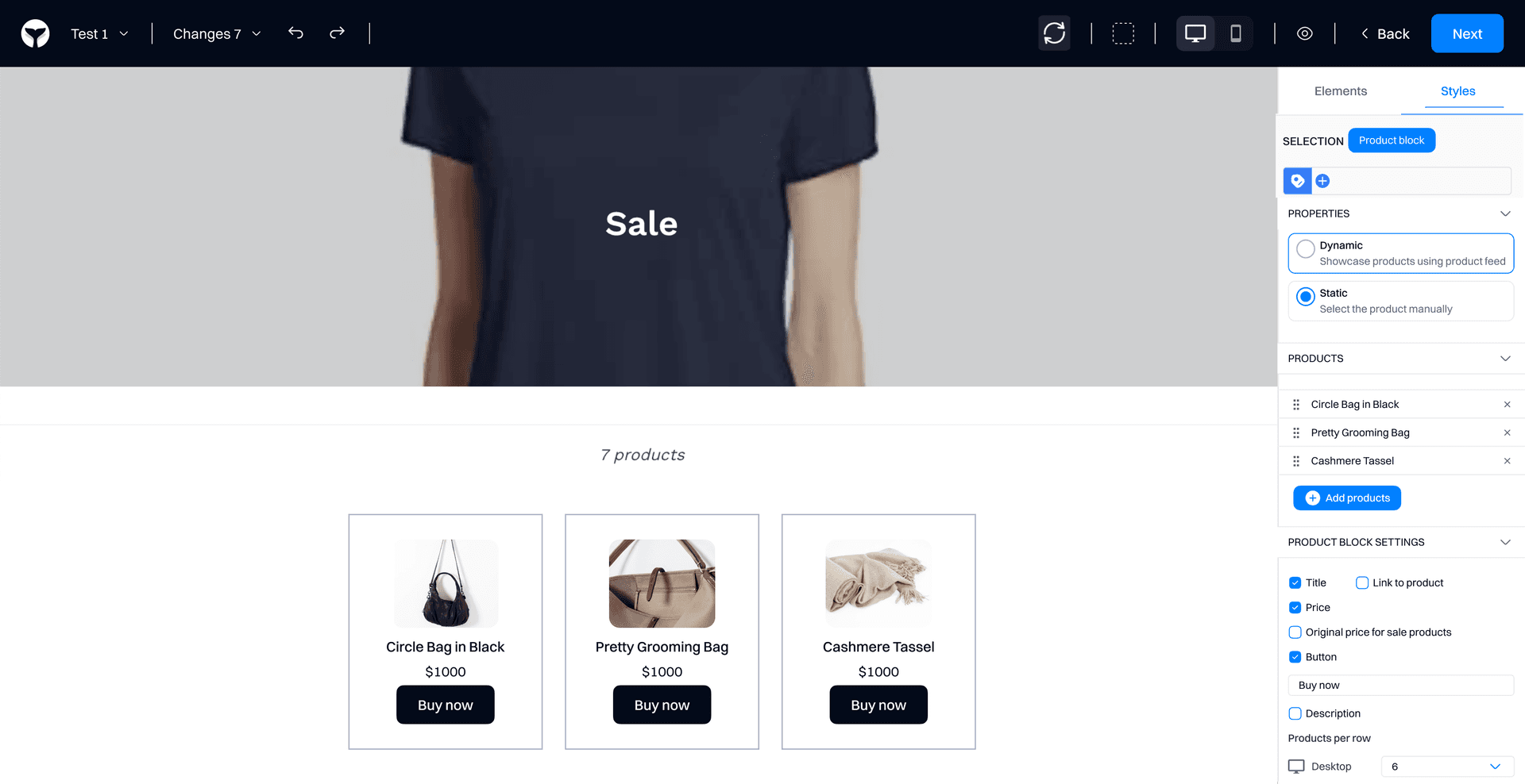 visual editor product block styles panel - december 31 2024 - Intempt documentation