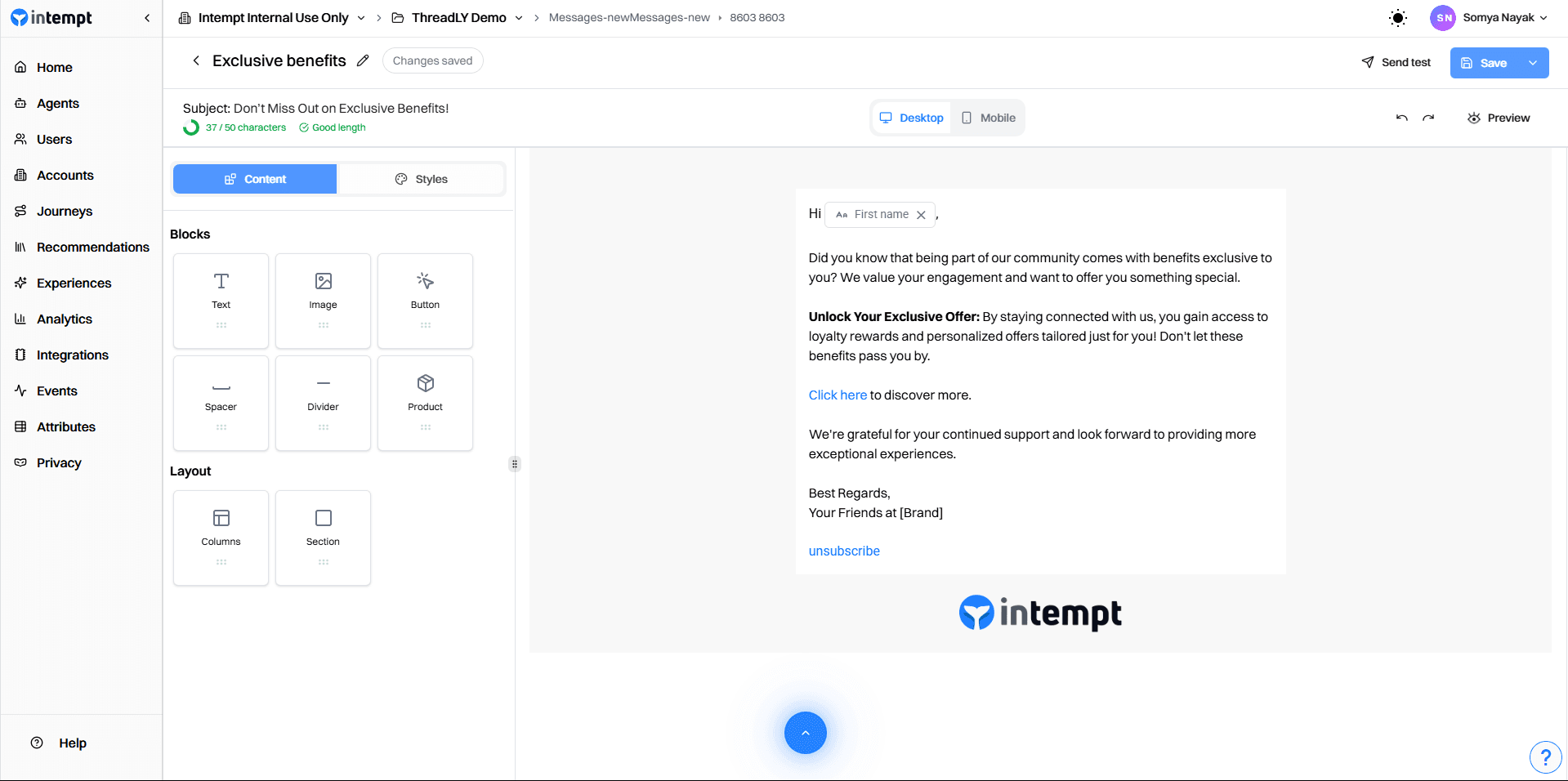 email editor content blocks preview - july 142025 - Intempt documentation